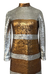 1970s Edward Parnes Striped Silver & Copper Densely Sequin Dress