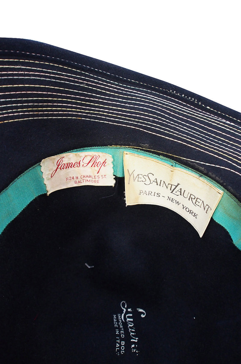 1970s Yves Saint Laurent Chic Blue Felt Fedora Hat