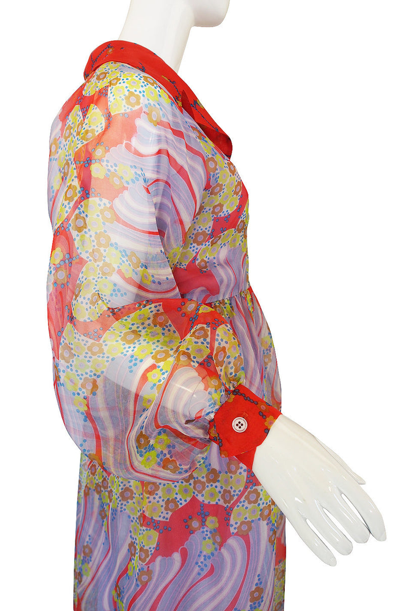 1960s Silk Viole Print Oscar de la Renta Dress