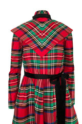Early 1970s Geoffrey Beene Boutique Red Plaid Holiday Silk Taffeta Dress