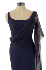 Fabulous 2002 Chanel Cruise Collection Stretch Jersey & Draped Silk Chiffon Midnight Blue Dress