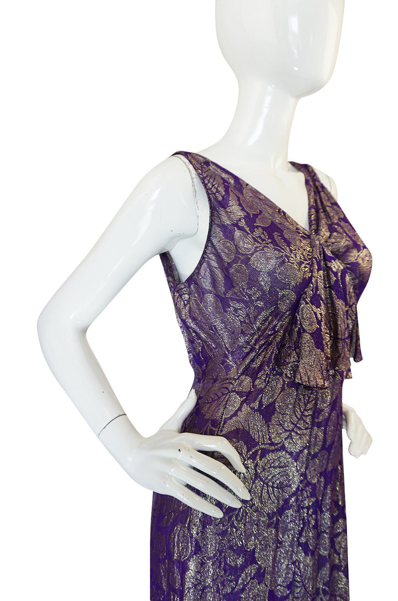 Rare & Extraordinary 1920s Purple & Gold Metallic Lame Gown