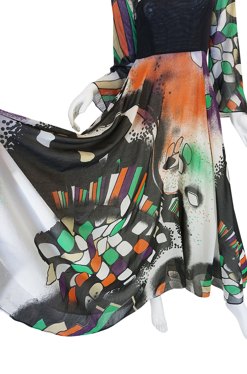Museum Exhibited 1971 RTW Thea Porter Painted Print Dress