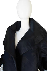 Dramatic 1950s Woven Floral Black Silk Opera Coat