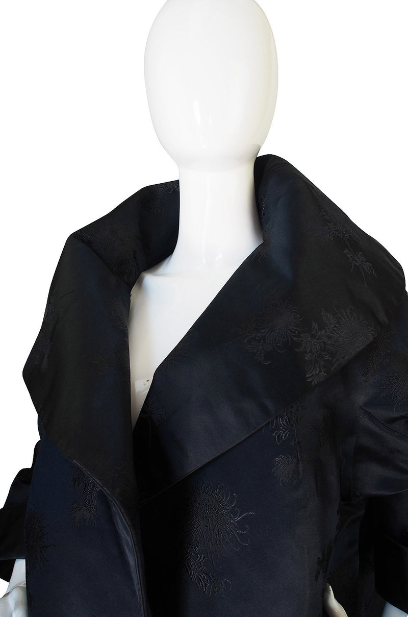 Dramatic 1950s Woven Floral Black Silk Opera Coat