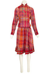 Rare 1970s Kenzo Woven and Floral Embroidered Jacket & Skirt Suit Set