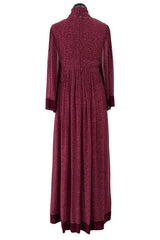 Incredible 1969-1972 Christian Dior by Marc Bohan Demi-Couture Numbered Silk Chiffon Burgundy Dress
