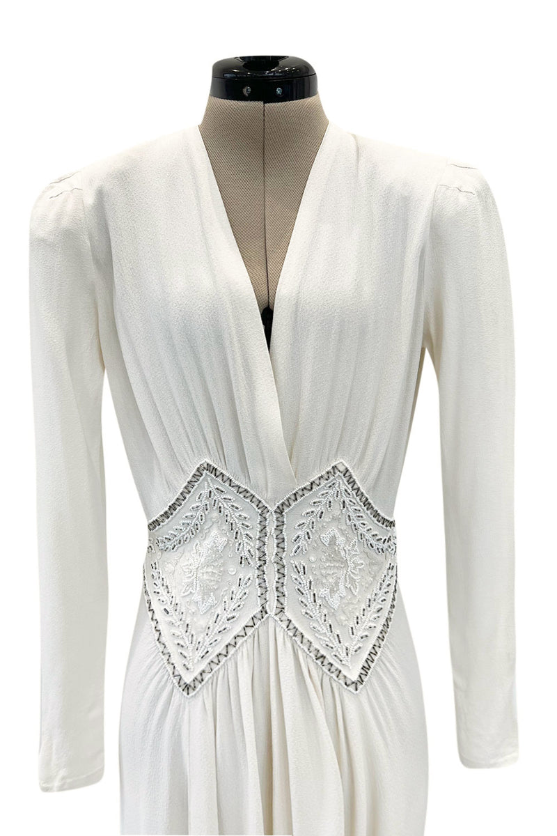 1930s beaded dress Vintage 1930's French Ivory Creme Silk Beaded Sheer Illusion Deco Bias-Cut Bridal Gown