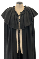 Fall 1977 Yves Saint Laurent Black Wool & Mohair Cape w Dramatic Collar