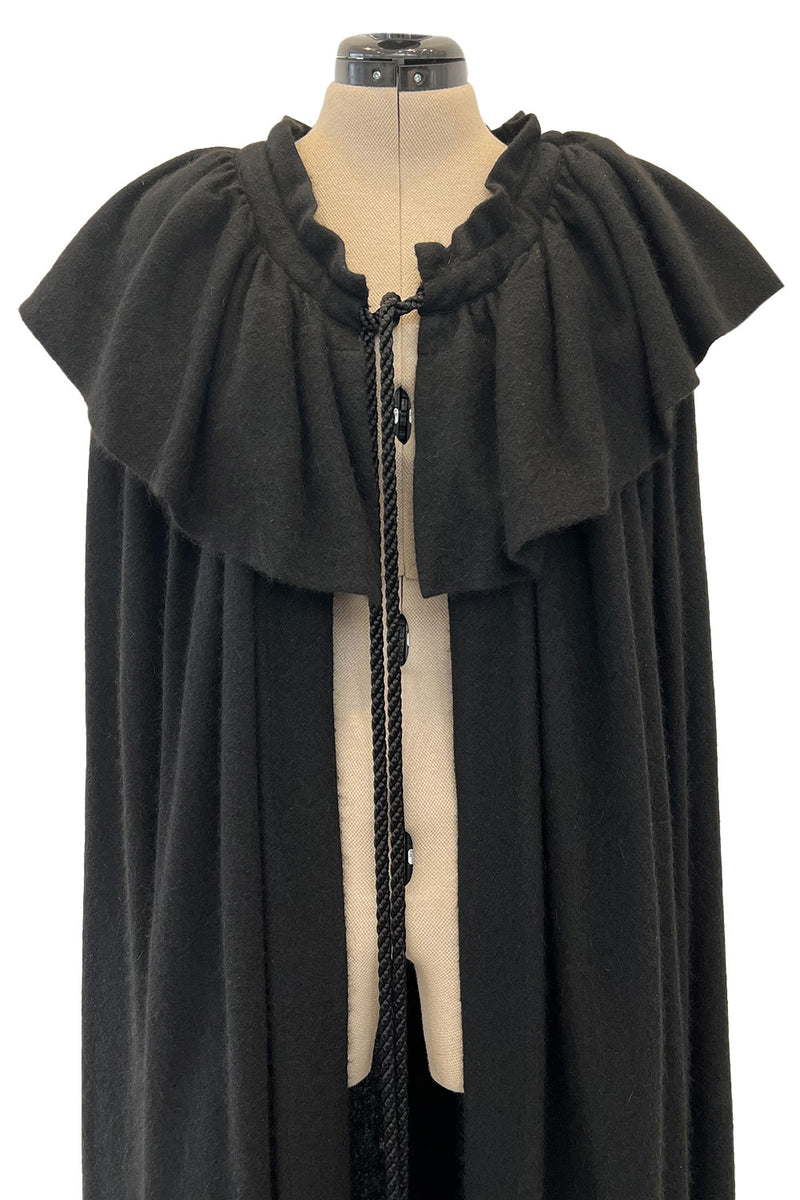 Fall 1977 Yves Saint Laurent Black Wool & Mohair Cape w Dramatic Collar