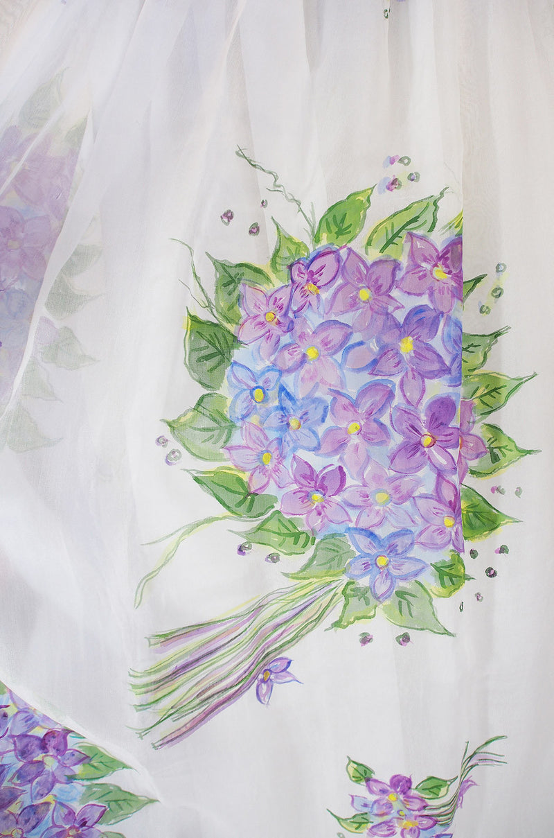 1970s Hand Painted Silk Organza Adolfo Skirt