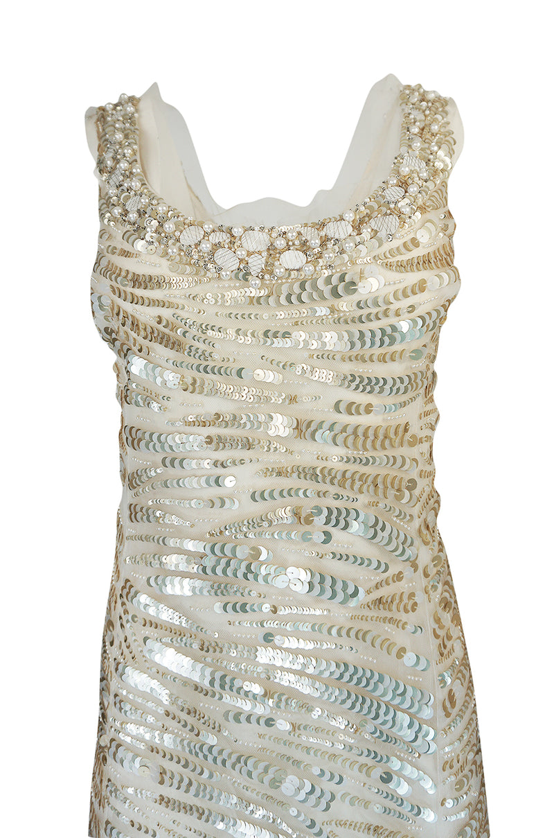 Resort 2008 Oscar de la Renta Runway Muted Gold Paillette & Beaded Dress on Silk Net