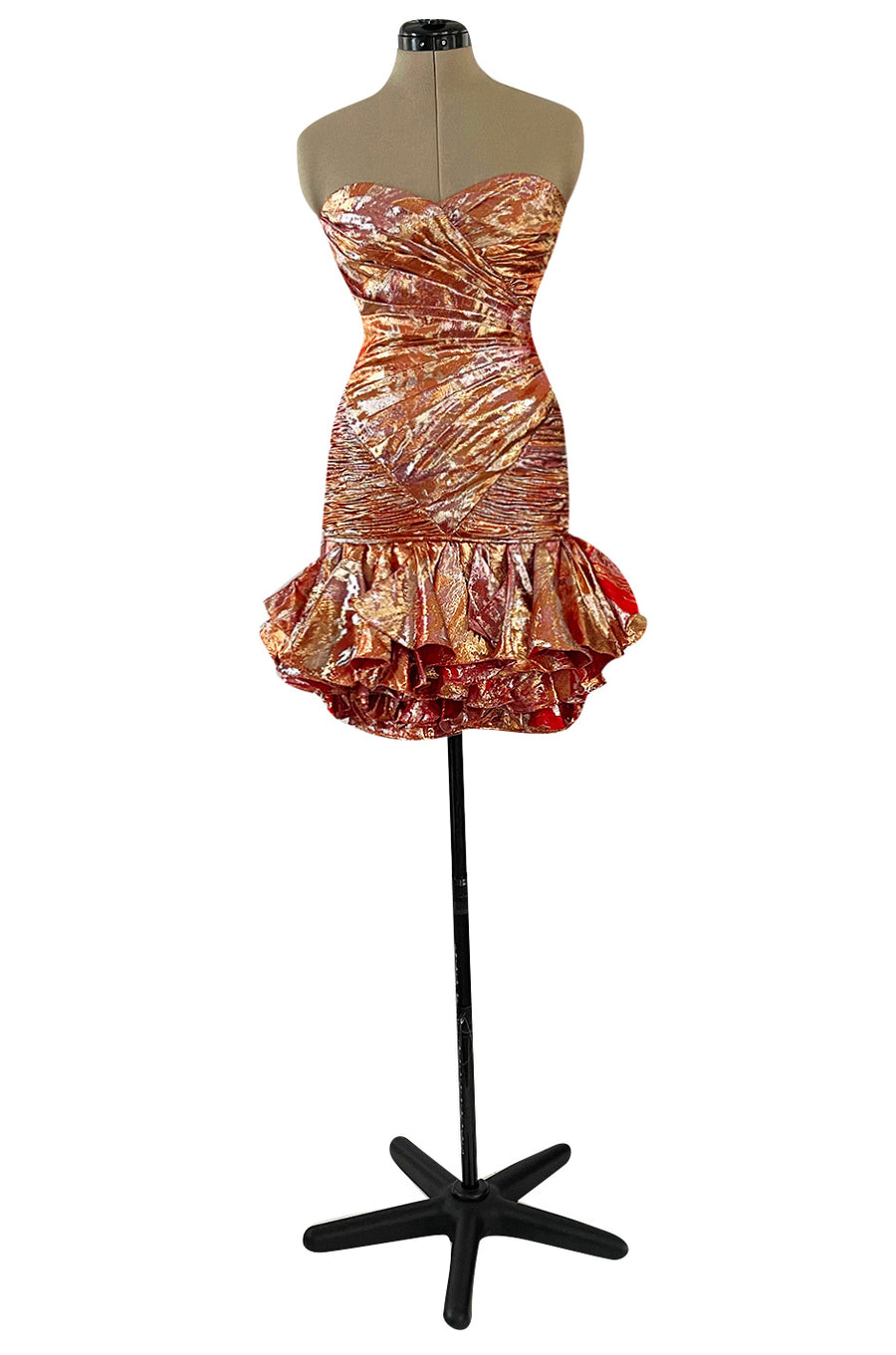 Fall 1988 Emanuel Ungaro Strapless Metallic Gold & Coral Dress w Flirt –  Shrimpton Couture