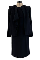 Tailored Fall 2000 Chanel by Karl Lagerfeld Black Haute Couture Dress & Jacket Suit