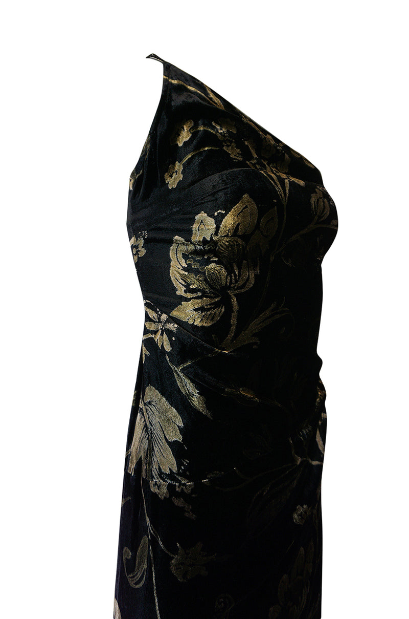 1980s Yves Saint Laurent One Shoulder Velvet Dress
