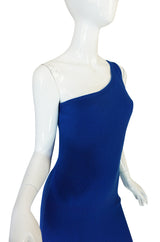 Museum Held 1977 Halston Blue Cashmere One Shoulder Dress