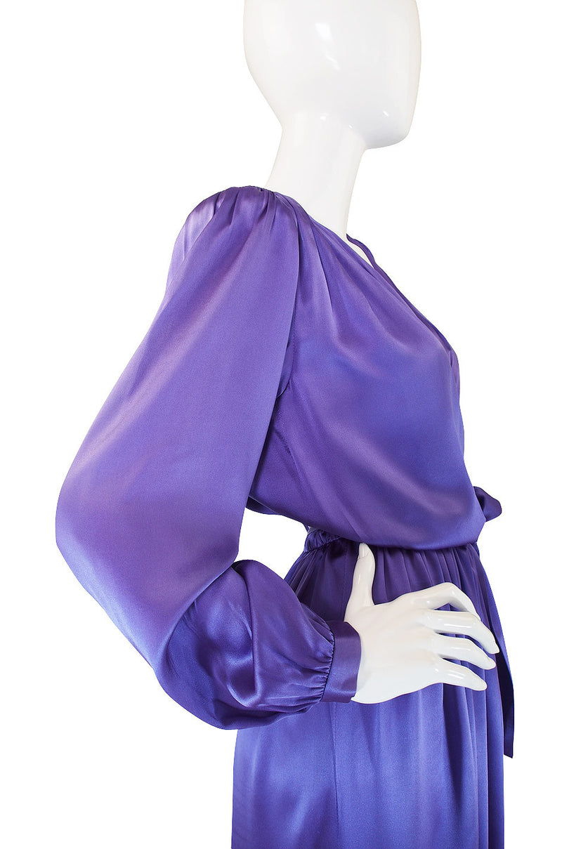 Fine c1988 Yves Saint Laurent Purple Silk Satin Wrap Dress