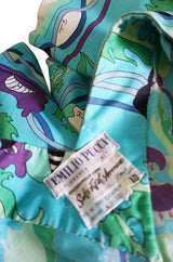 1960s Turquoise Print Cotton Emilio Pucci Cropped Top