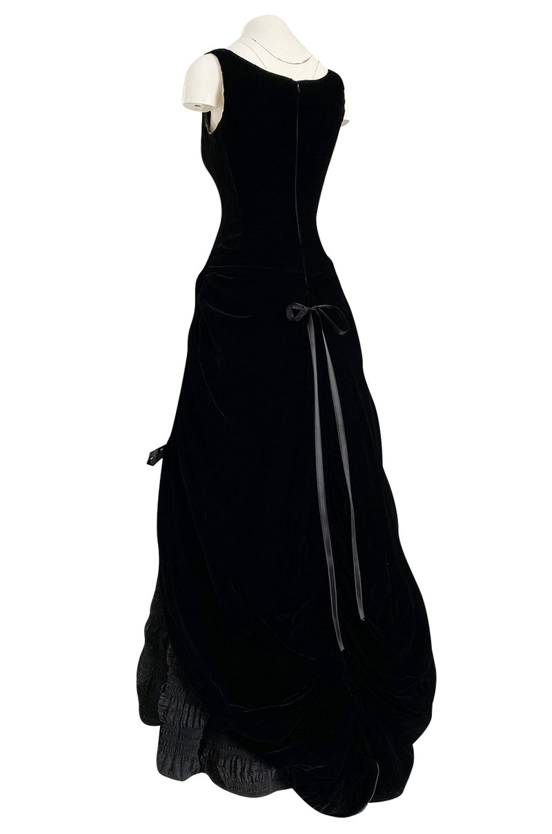 Fall 1998 Christian Lacroix Runway Black Velvet Dress W Signature Puff Shrimpton Couture Fall 1998 Christian Lacroix Runway Black Velvet Dress W Signature Puff Shrimpton Couture