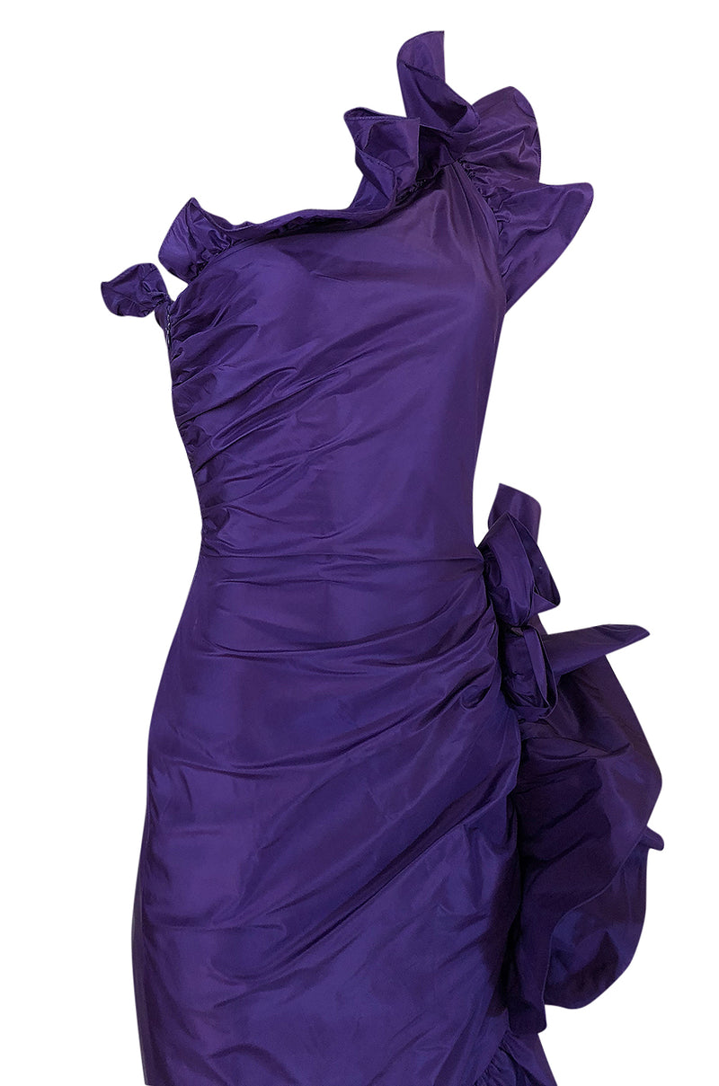 Spring 1982 Unlabeled Givenchy One Shoulder Purple Silk Dress
