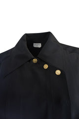1980s Chanel Black Silk Top w 4 Leaf Clover Gold Buttons