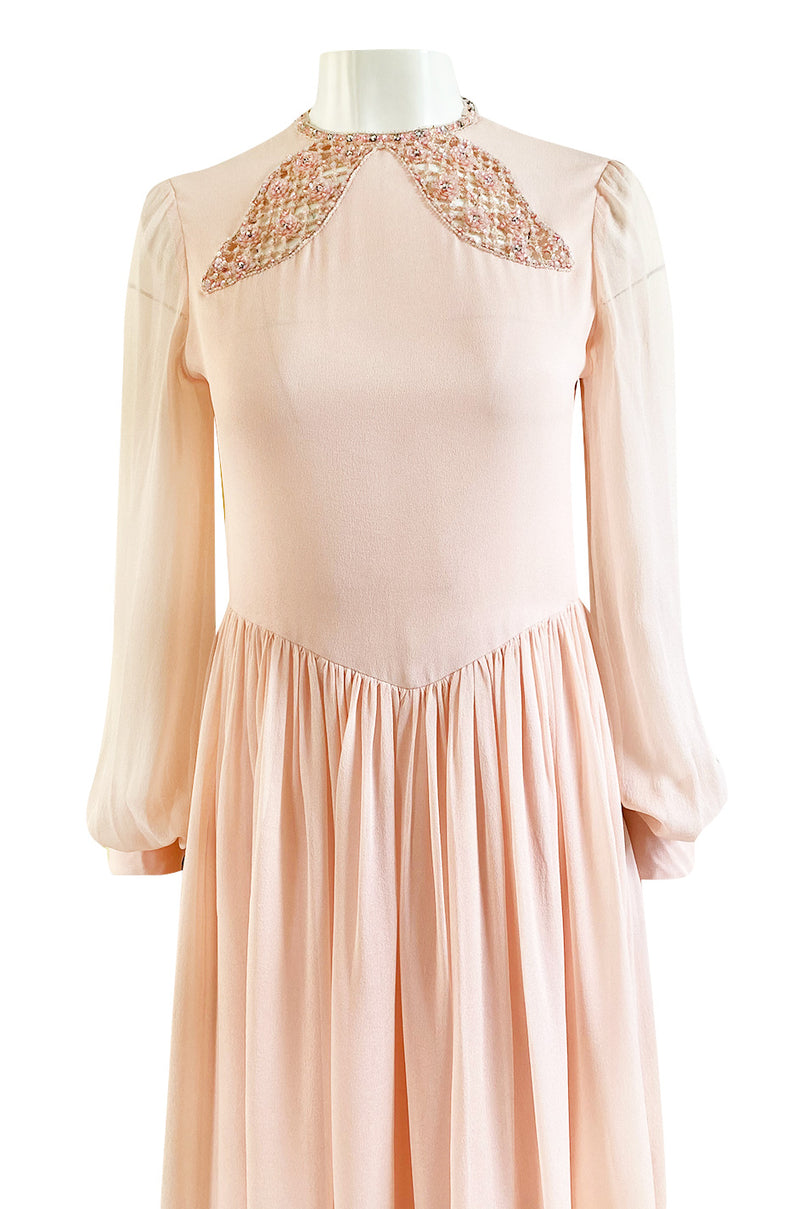 1960s Tiziani by Karl Lagerfeld Couture Blush Silk Chiffon & Sequin Dr Shrimpton Couture 1960s Tiziani by Karl Lagerfeld Couture Blush Silk Chiffon & Sequin Dr Shrimpton Couture