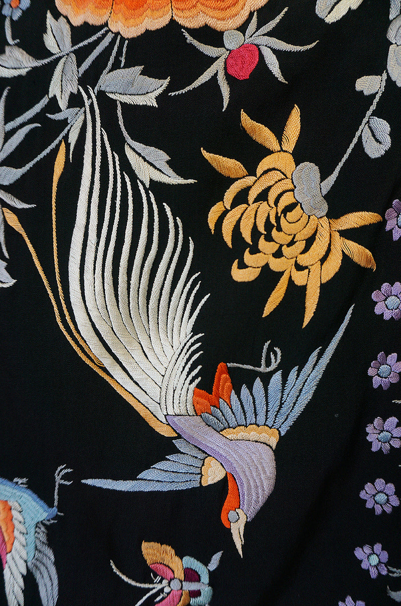 Extraordinary 1920s Embroidered Silk Fringe Piano Shawl