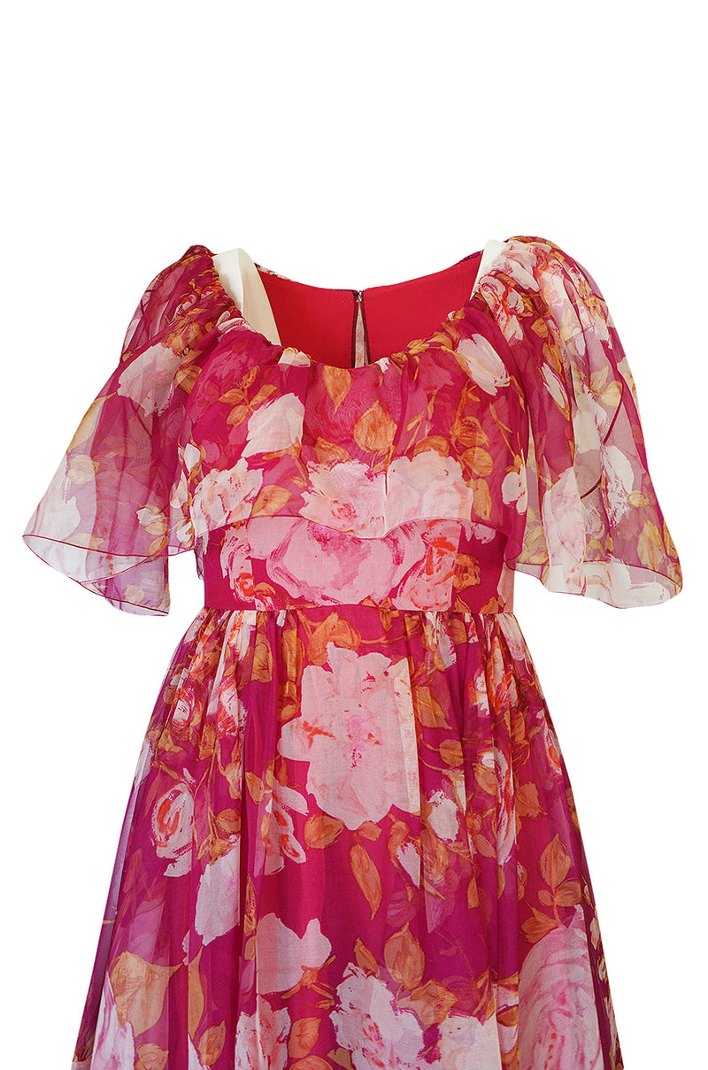 1960s Jean Louis Demi-Couture Silk Chiffon Dress w Caped Bodice