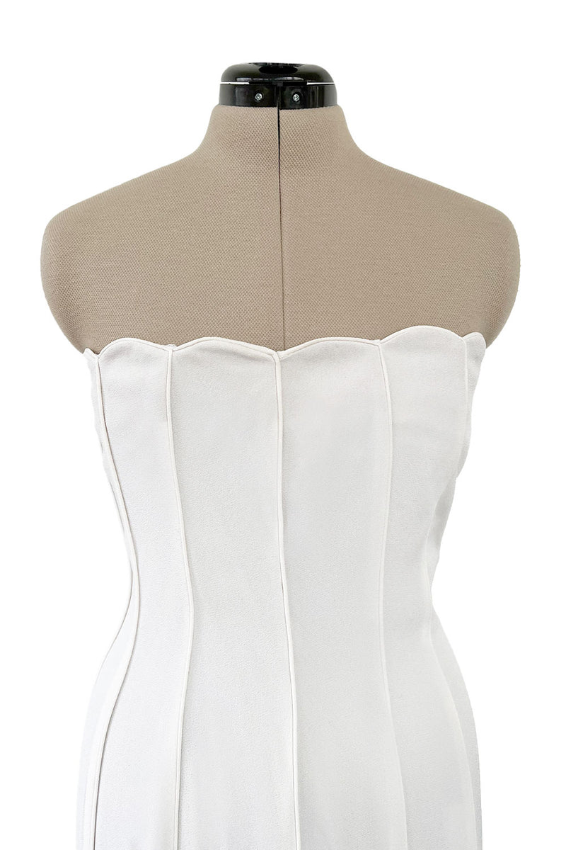 Instantly Recognizable Spring 1992 Valentino Strapless All White Vertical Paneled Dress