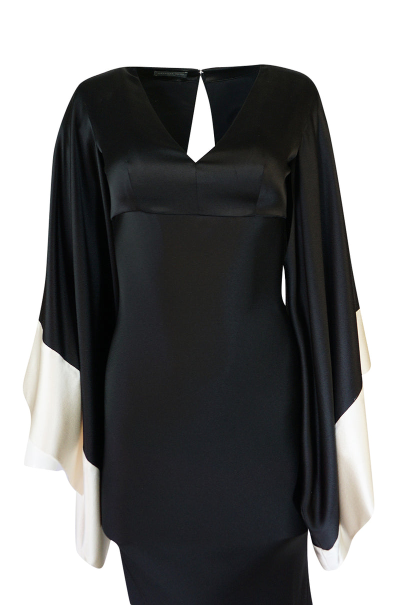 Recent Alexander McQueen Kimono Sleeve Black & White Silk Dress