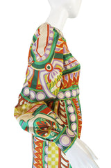 1960s Tribal Print Silk Malcolm Starr Maxi Dress