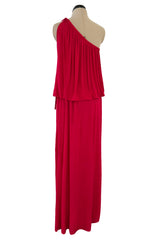 Spring 1982 Yves Saint Laurent Runway & Ad Campaign Red Jersey One Shoulder Dress