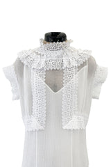 Pristine Mid 2000s Givenchy by Riccardo Tisci White Cotton Gauze & Lace Dress w Matching Underdress