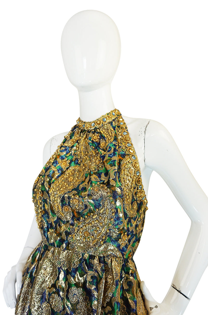 1960s Studded & Embellished Metallic Backless Dress