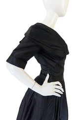 Stunning 1950s Black Silk Off Shoulder Peggy Hunt Dress