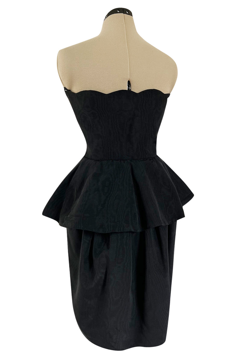 1980s Lanvin by Jules-Francois Crahay Strapless Black Dress w Hip Peplum