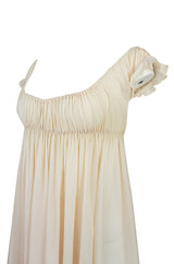 1970s Unlabelled John Kloss Ivory Nylon Low Cut Dress