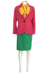 Colorful 1980s Bill Blass Three-Piece Suit in Salmon Pink, Green & Yellow