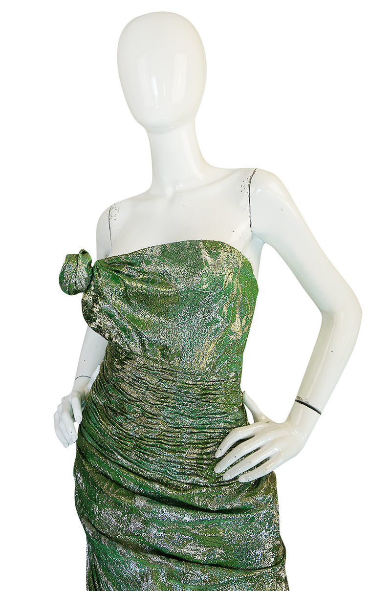 Fall 1988-89 Ungaro Couture Green & Gold Silk Metallic Dress