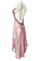 c2003 Alexander McQueen Silk Chiffon Cherry Print Backless Dress