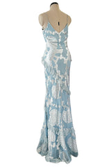 Iconic Fall 2004 John Galliano Bias Cut Blue Dress w Ruffles & Metallic Silver Detailing