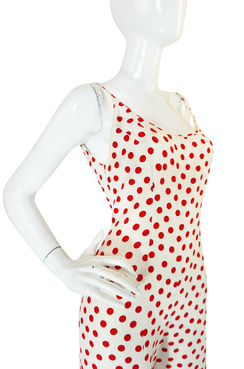 Fun 1970s James Galanos Red & White Dotted Jumpsuit