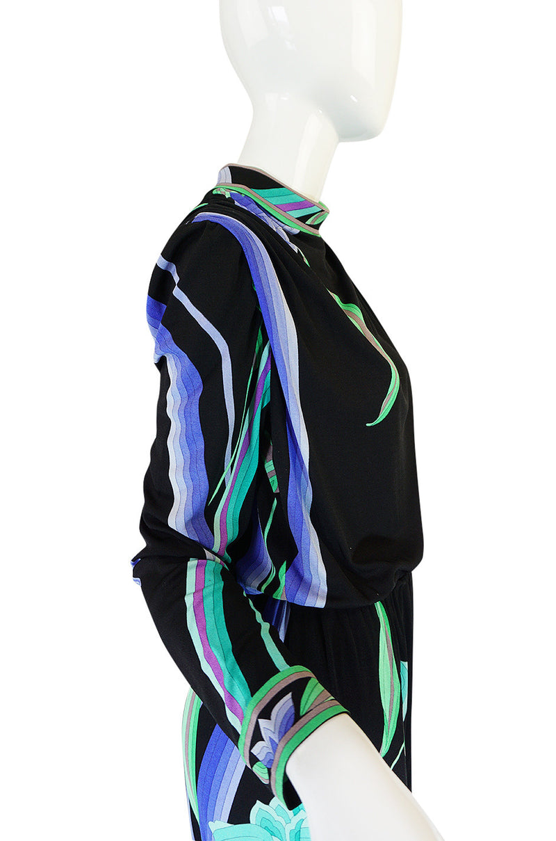 1970s Vivid Print Silk Jersey Print Leonard Maxi Dress
