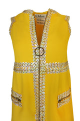 c1967 Chloe by Karl Lagerfeld Stud & Paillettes Yellow Mini Dress