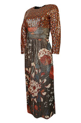 1975 Bill Blass Floral Print Metallic Lurex & Sequin Dress Set