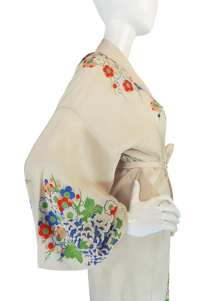 Romantic 1920s Printed Tissue Silk Pongee Kimono