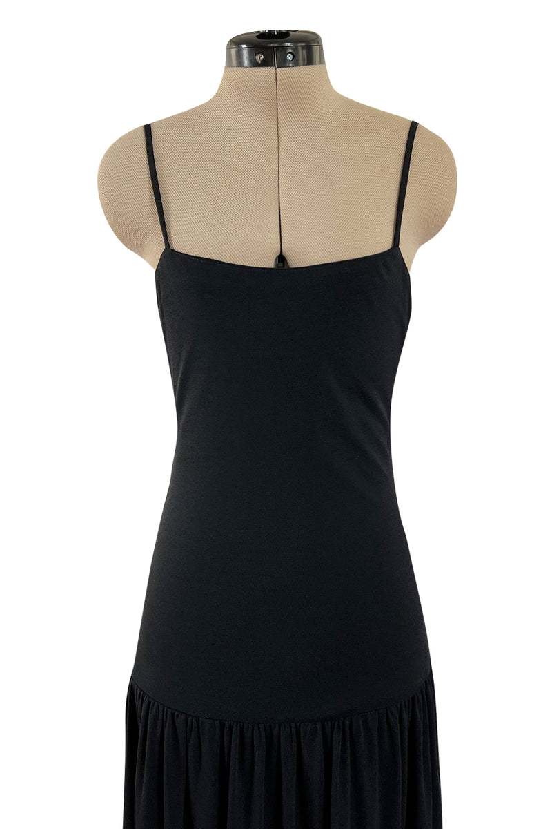 Superb 1980s Christian Dior by Marc Bohan Minimalist Black Jersey Drop Waist Dress