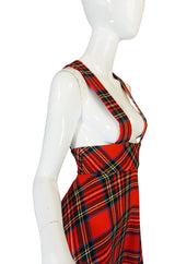 1960s Quad Boutique Red Plaid Maxi Dress Jumper
