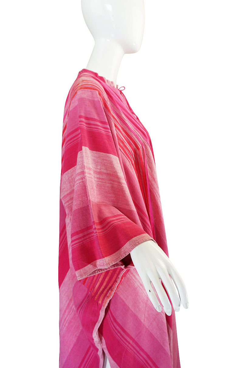 1960s Josefa Mexico Pink Cotton and Ribbon Caftan