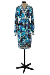 Dress Jersey Floral Emilio – Ocean Couture 1960s Silk Printed Pucci Bold Shrimpton Blue w